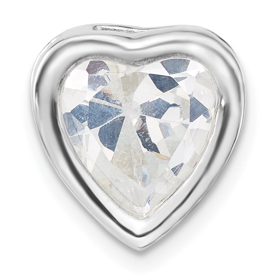 Sterling Silver Polished Large Heart Shaped Cz Chain Slide