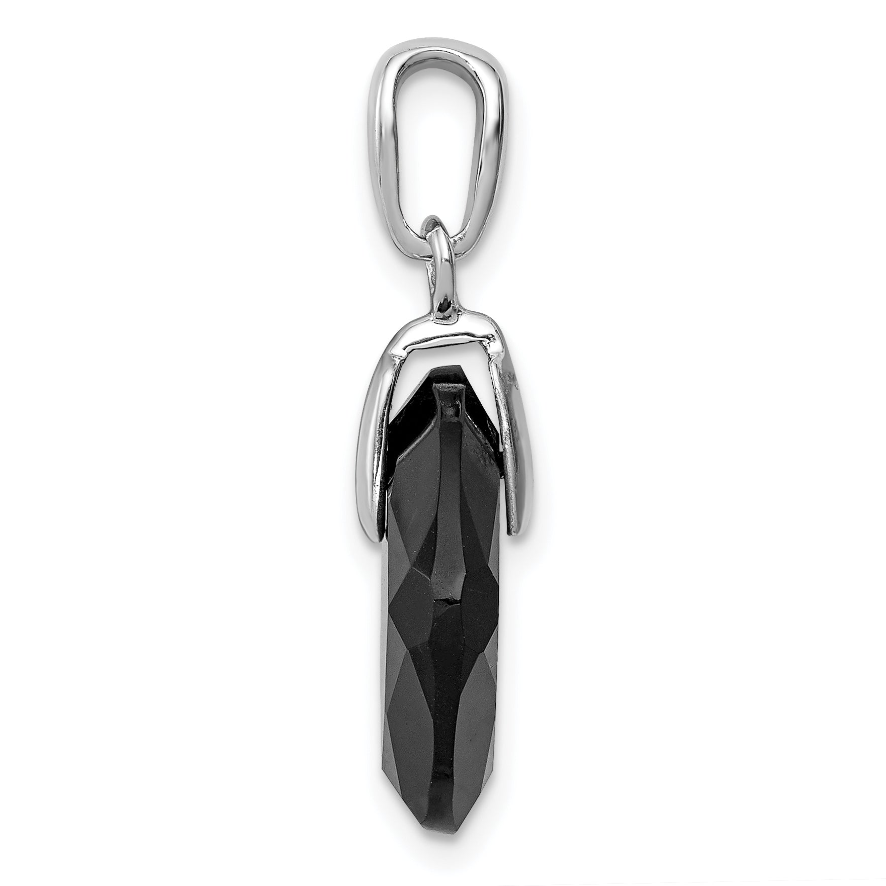 Sterling Silver Rhodium-Plated Black Agate Pendant