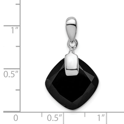 Sterling Silver Rhodium-Plated Black Agate Pendant