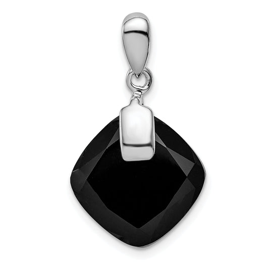 Sterling Silver Rhodium-Plated Black Agate Pendant