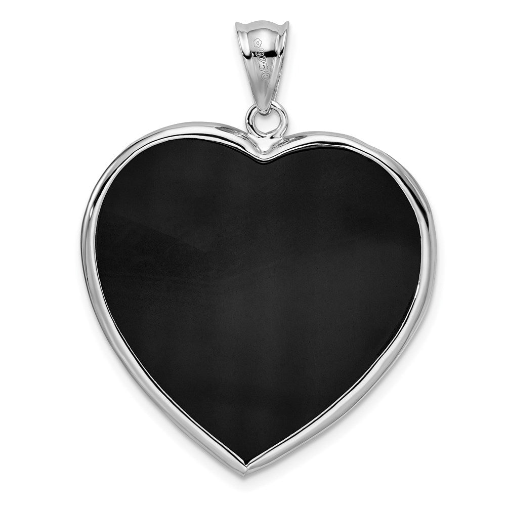 Sterling Silver Rhodium-Plated Filigree Floral Onyx Heart Dangle Pendant
