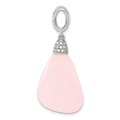 Sterling Silver Polished Cz & Pink Glass Dangle Pendant