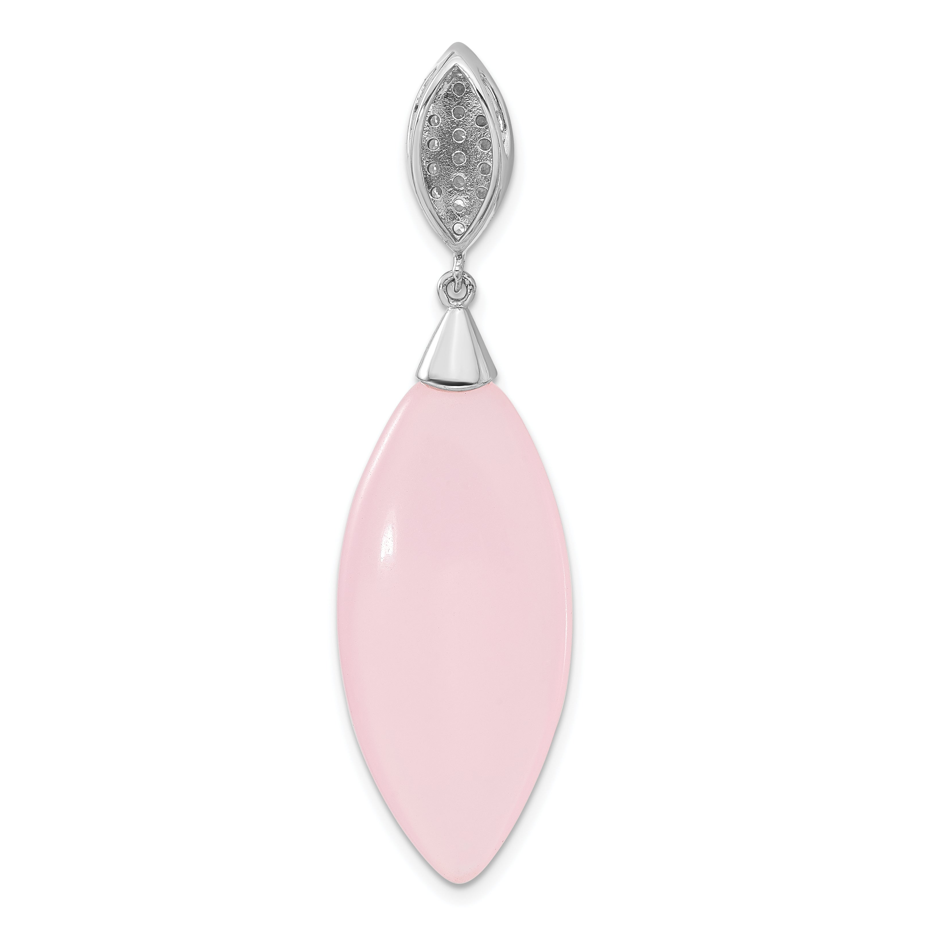 Sterling Silver Polished Cz & Pink Glass Pendant