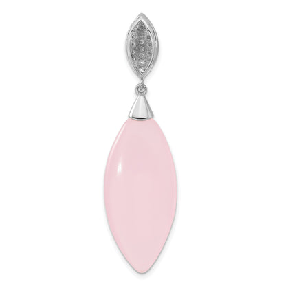 Sterling Silver Polished Cz & Pink Glass Pendant