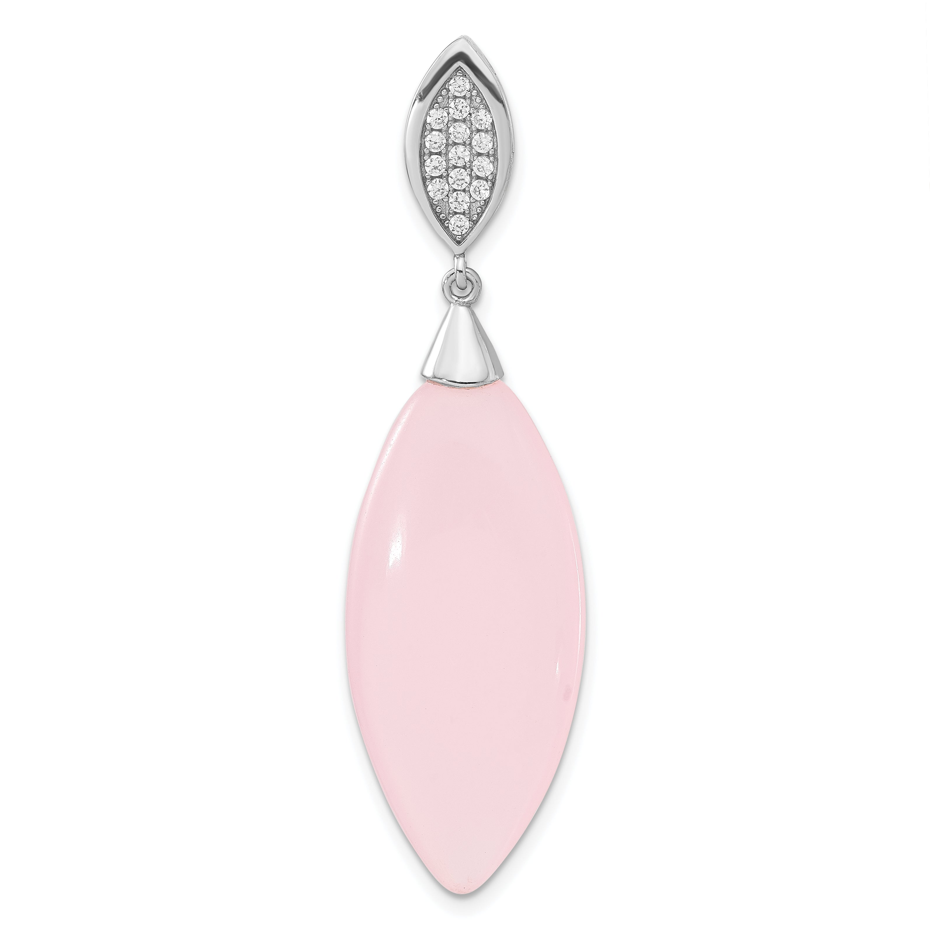 Sterling Silver Polished Cz & Pink Glass Pendant