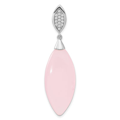 Sterling Silver Polished Cz & Pink Glass Pendant