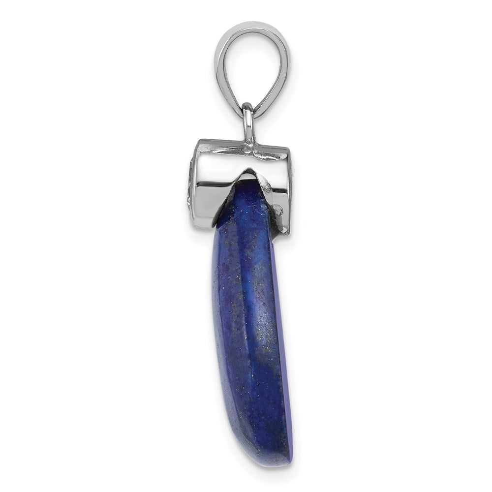 Sterling Silver Rhodium-Plated W/Cz And Lapis Lazuli Pendant