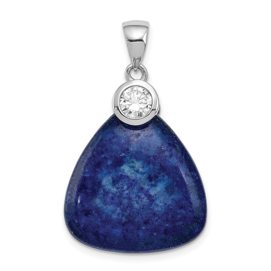 Sterling Silver Rhodium-Plated W/Cz And Lapis Lazuli Pendant