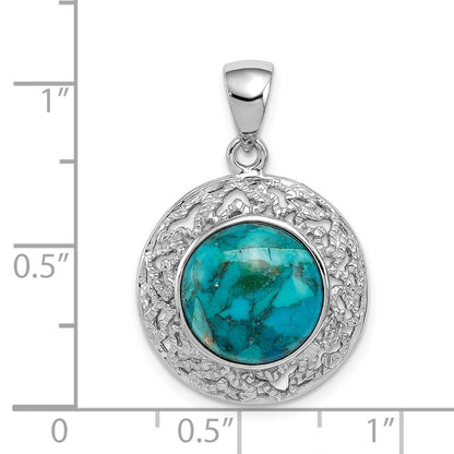 Sterling Silver Rhodium-Plated W/Reconstituted Turquoise Pendant