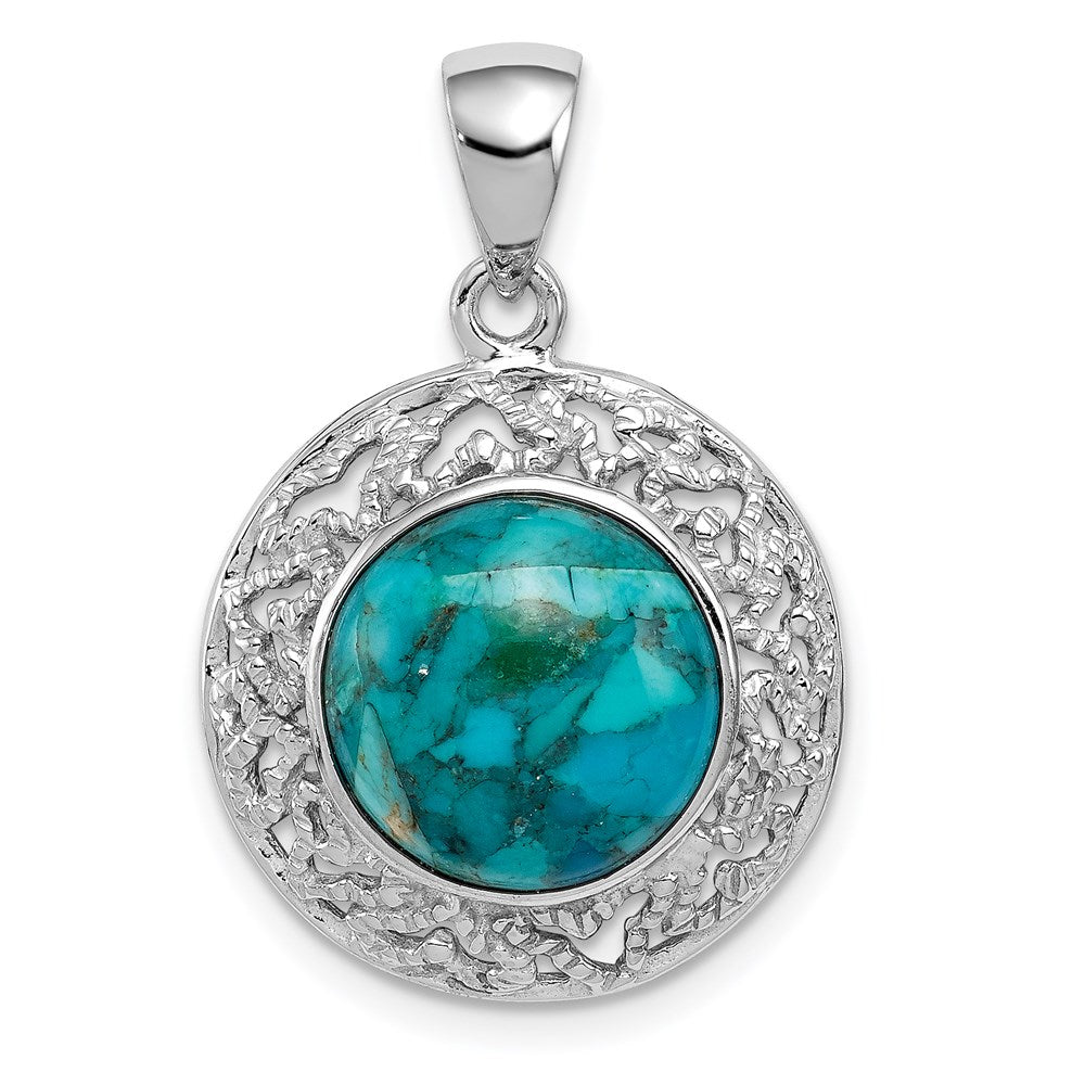 Sterling Silver Rhodium-Plated W/Reconstituted Turquoise Pendant