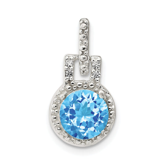 Sterling Silver Polished Topaz And White Cz Pendant