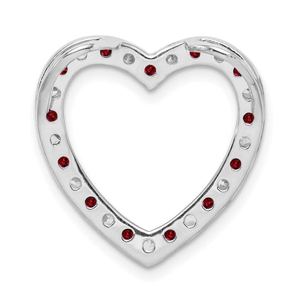 Sterling Silver Rhodium-Plated Garnet & Cz Heart Pendant