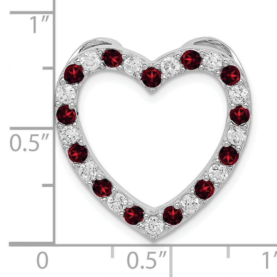 Sterling Silver Rhodium-Plated Garnet & Cz Heart Pendant