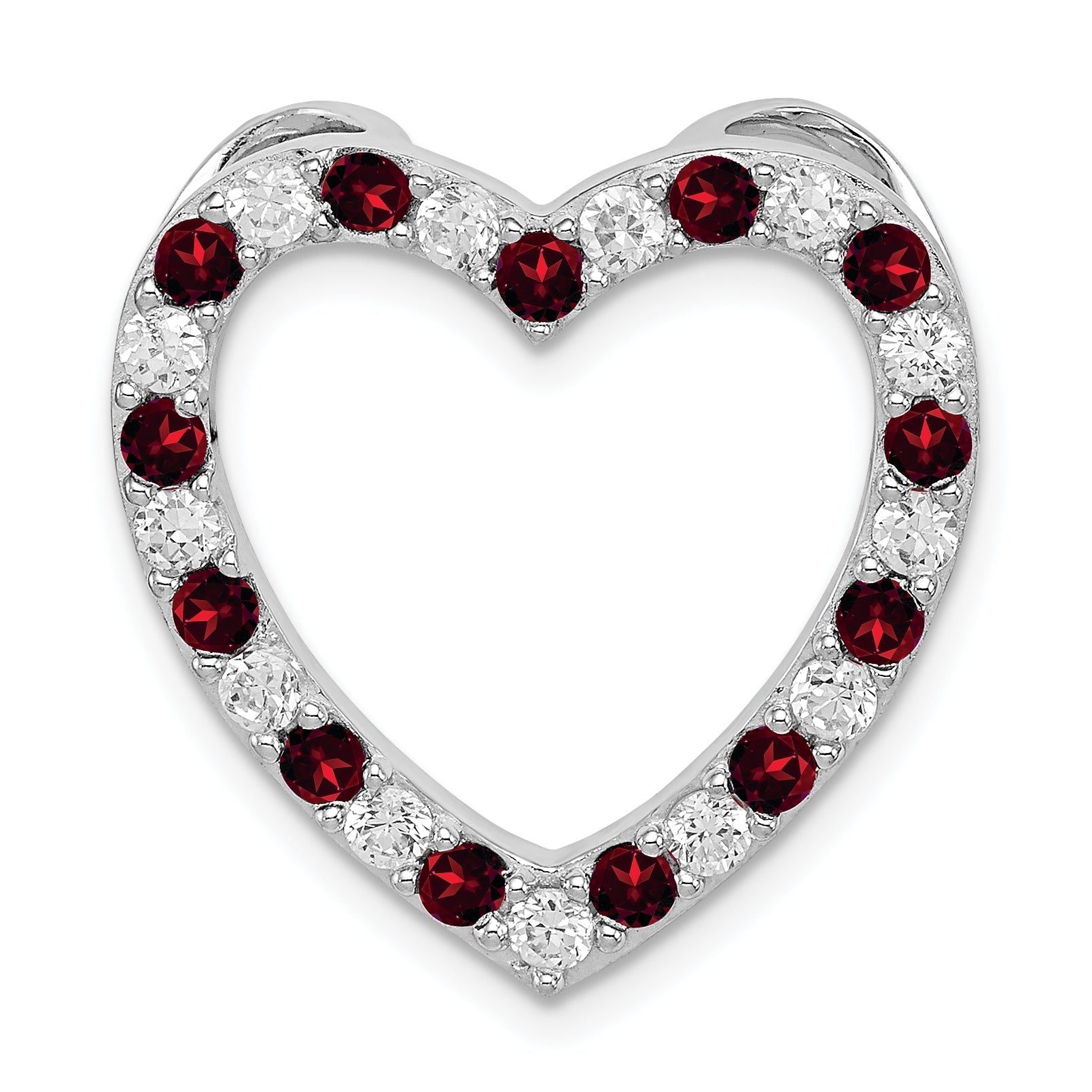 Sterling Silver Rhodium-Plated Garnet & Cz Heart Pendant