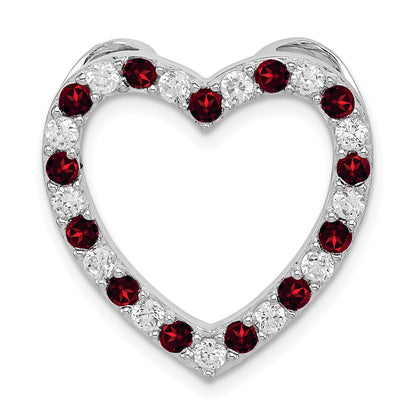 Sterling Silver Rhodium-Plated Garnet & Cz Heart Pendant