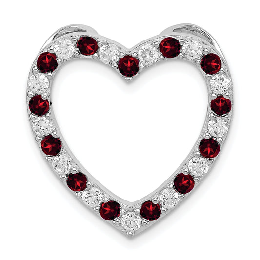 Sterling Silver Rhodium-Plated Garnet & Cz Heart Pendant