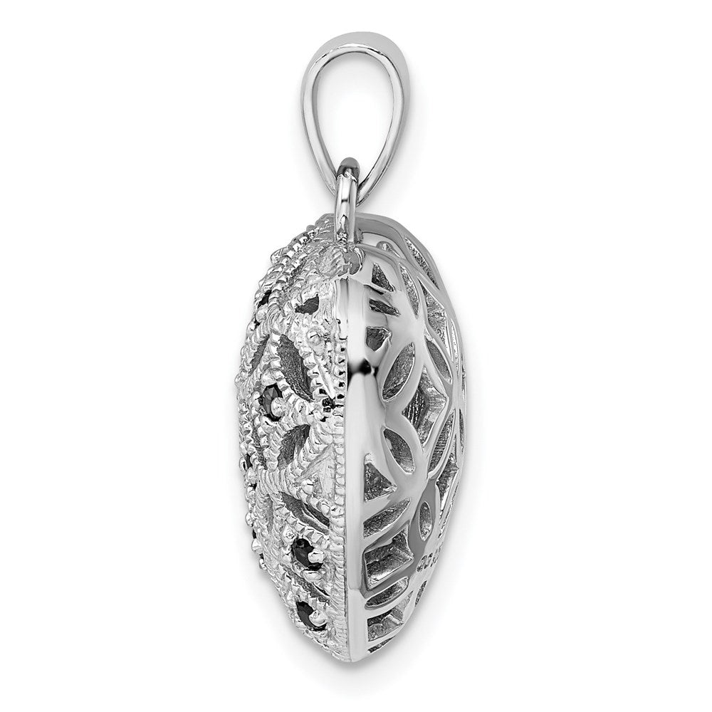 Sterling Silver Rhodium-Plated W/Garnet Heart Pendant