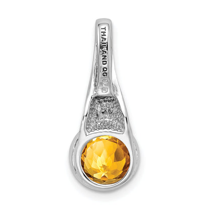 Sterling Silver Rhodium-Plated W/Cz And Citrine Pendant