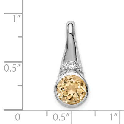 Sterling Silver Rhodium-Plated W/Cz And Citrine Pendant