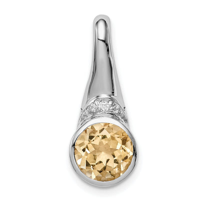 Sterling Silver Rhodium-Plated W/Cz And Citrine Pendant