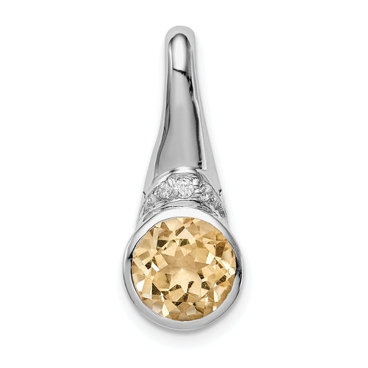Sterling Silver Rhodium-Plated W/Cz And Citrine Pendant