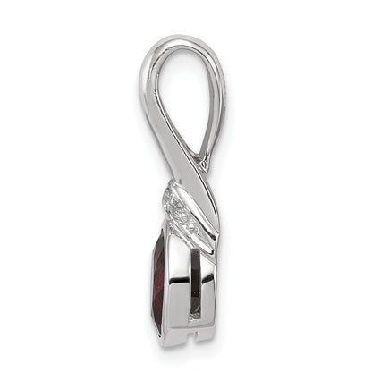 Sterling Silver Rhodium-Plated W/Cz And Garnet Pendant