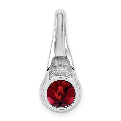 Sterling Silver Rhodium-Plated W/Cz And Garnet Pendant