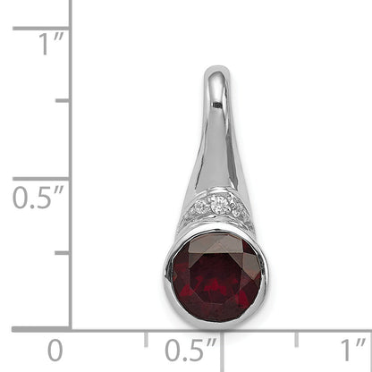 Sterling Silver Rhodium-Plated W/Cz And Garnet Pendant
