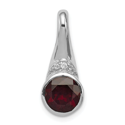 Sterling Silver Rhodium-Plated W/Cz And Garnet Pendant