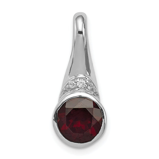 Sterling Silver Rhodium-Plated W/Cz And Garnet Pendant