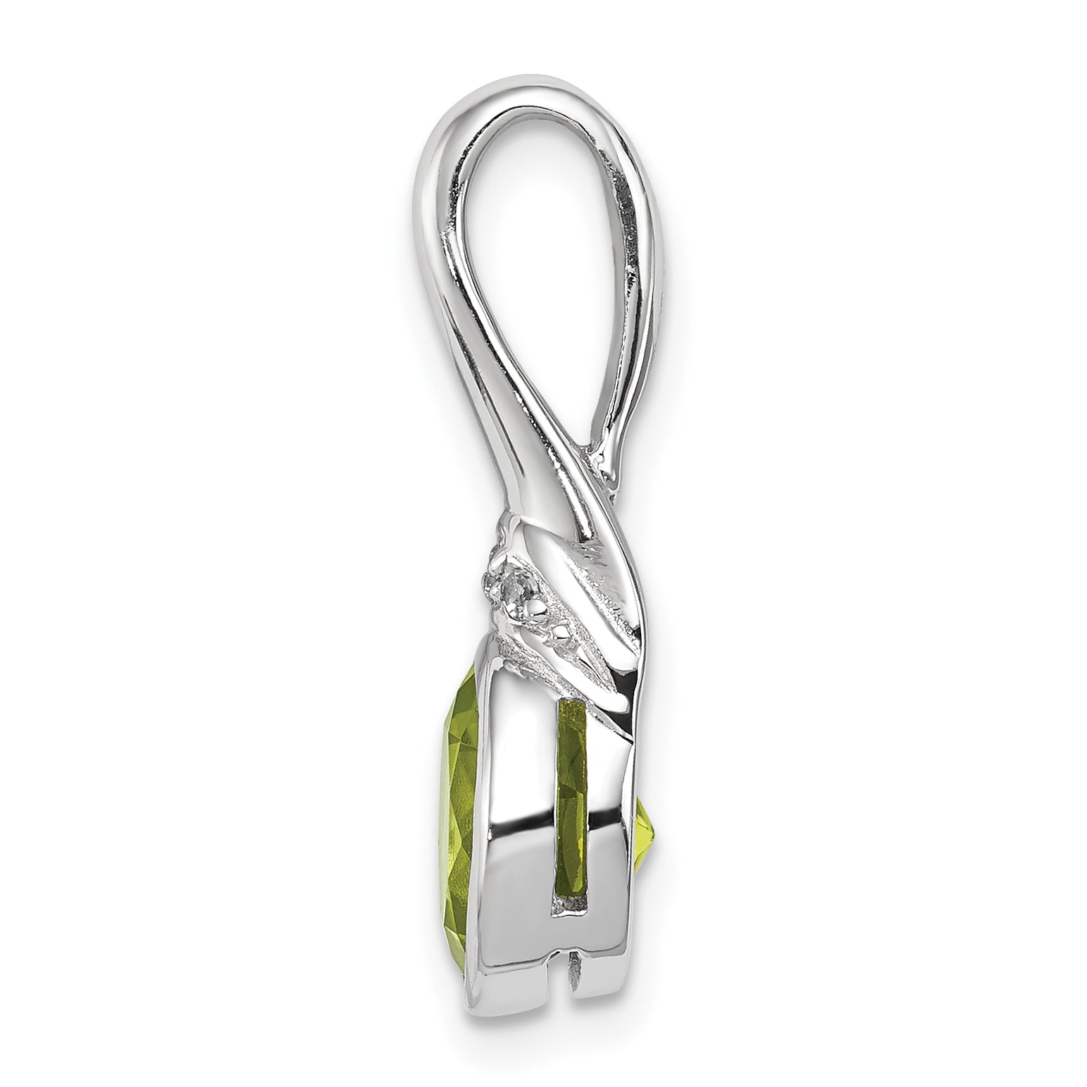 Sterling Silver Rhodium-Plated Cz And Peridot Pendant