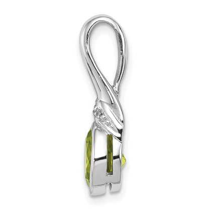 Sterling Silver Rhodium-Plated Cz And Peridot Pendant
