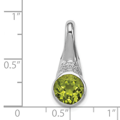 Sterling Silver Rhodium-Plated Cz And Peridot Pendant