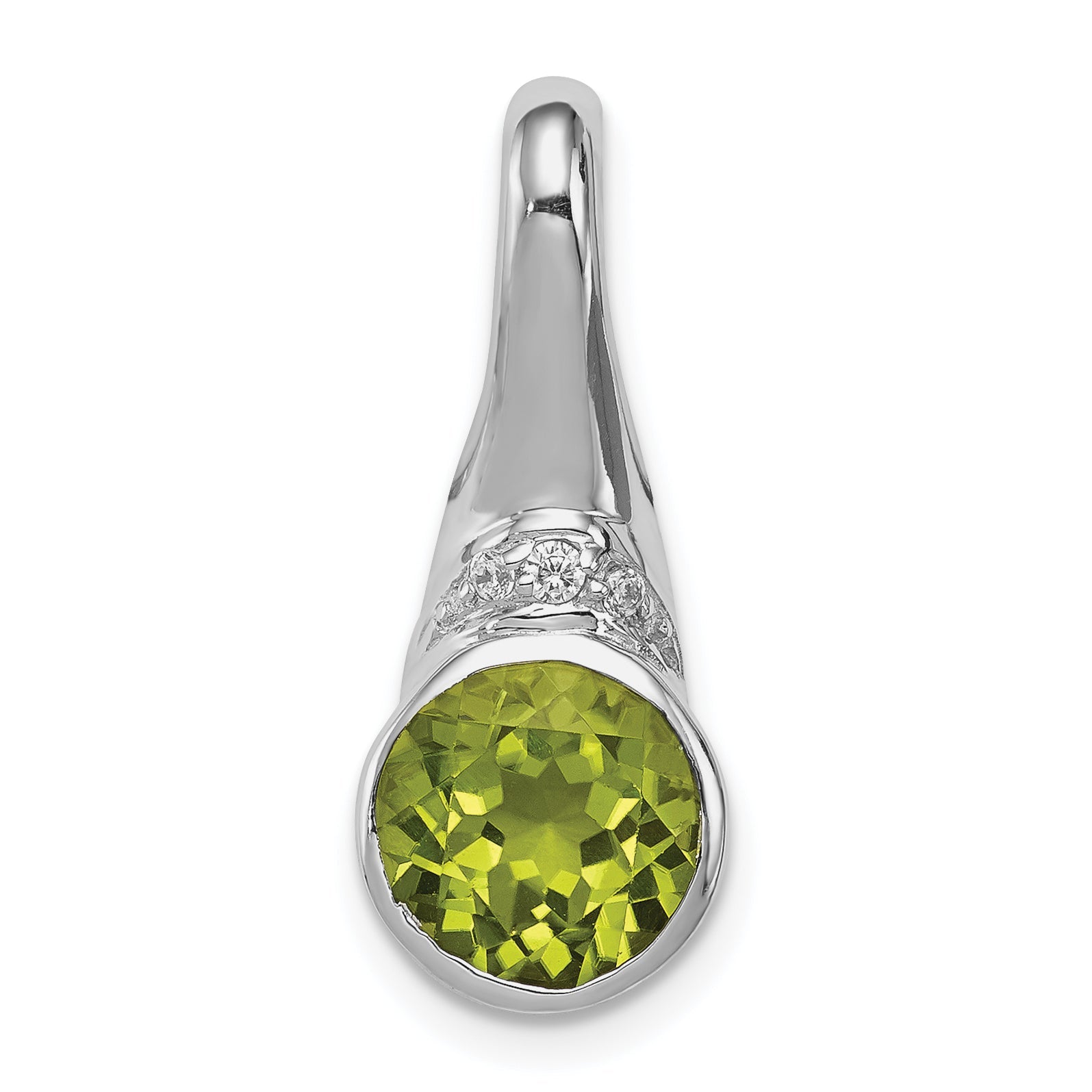 Sterling Silver Rhodium-Plated Cz And Peridot Pendant