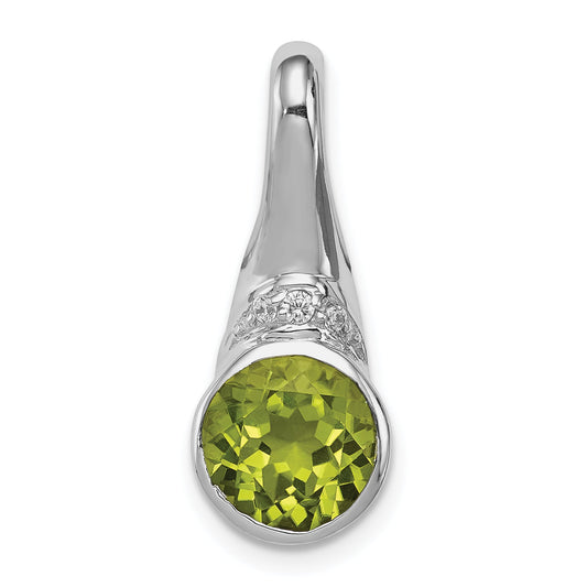 Sterling Silver Rhodium-Plated Cz And Peridot Pendant