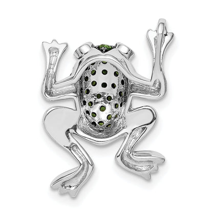 Sterling Silver Rhodium White Topaz & Chrome Diopside Frog Pendant