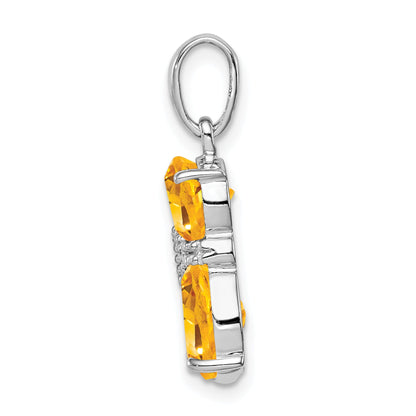 Sterling Silver Rhodium-Plated Citrine And Diamond Cat Pendant