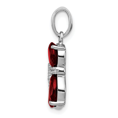 Sterling Silver Rhodium-Plated Garnet And Diamond Cat Pendant