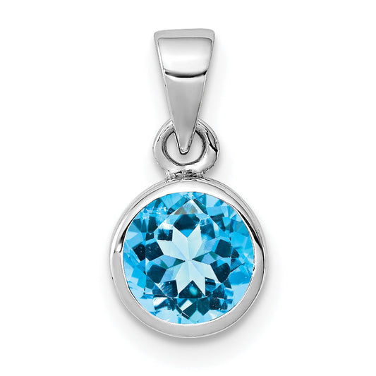 Sterling Silver Rhodium-Plated Polished Blue Topaz Round Pendant