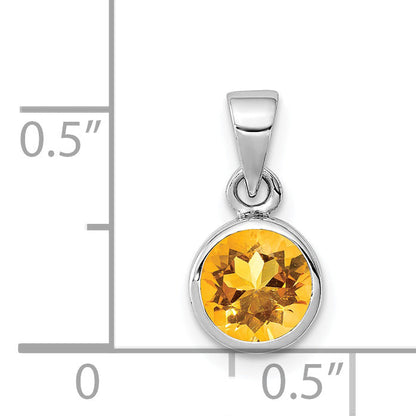 Sterling Silver Rhodium-Plated Polished Citrine Round Pendant