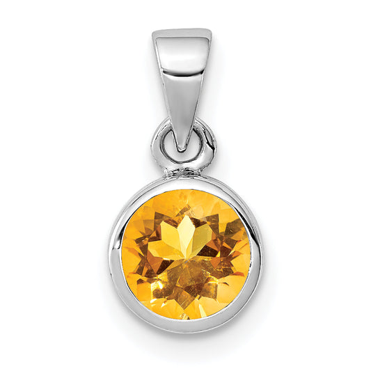 Sterling Silver Rhodium-Plated Polished Citrine Round Pendant