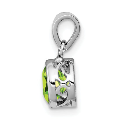 Sterling Silver Rhodium-Plated Polished Peridot Round Pendant