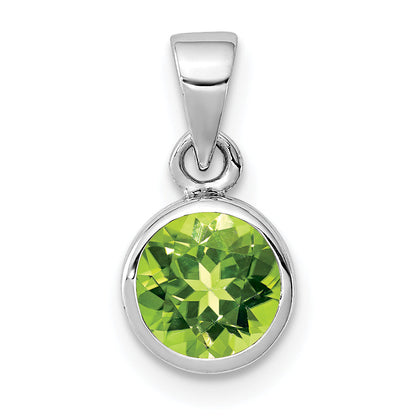 Sterling Silver Rhodium-Plated Polished Peridot Round Pendant