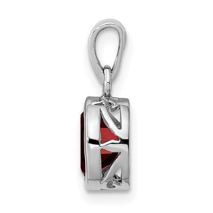 Sterling Silver Rhodium-Plated Polished Garnet Oval Pendant