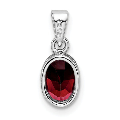 Sterling Silver Rhodium-Plated Polished Garnet Oval Pendant