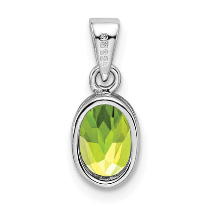 Sterling Silver Rhodium-Plated Polished Peridot Oval Pendant
