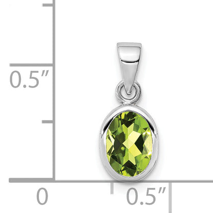 Sterling Silver Rhodium-Plated Polished Peridot Oval Pendant