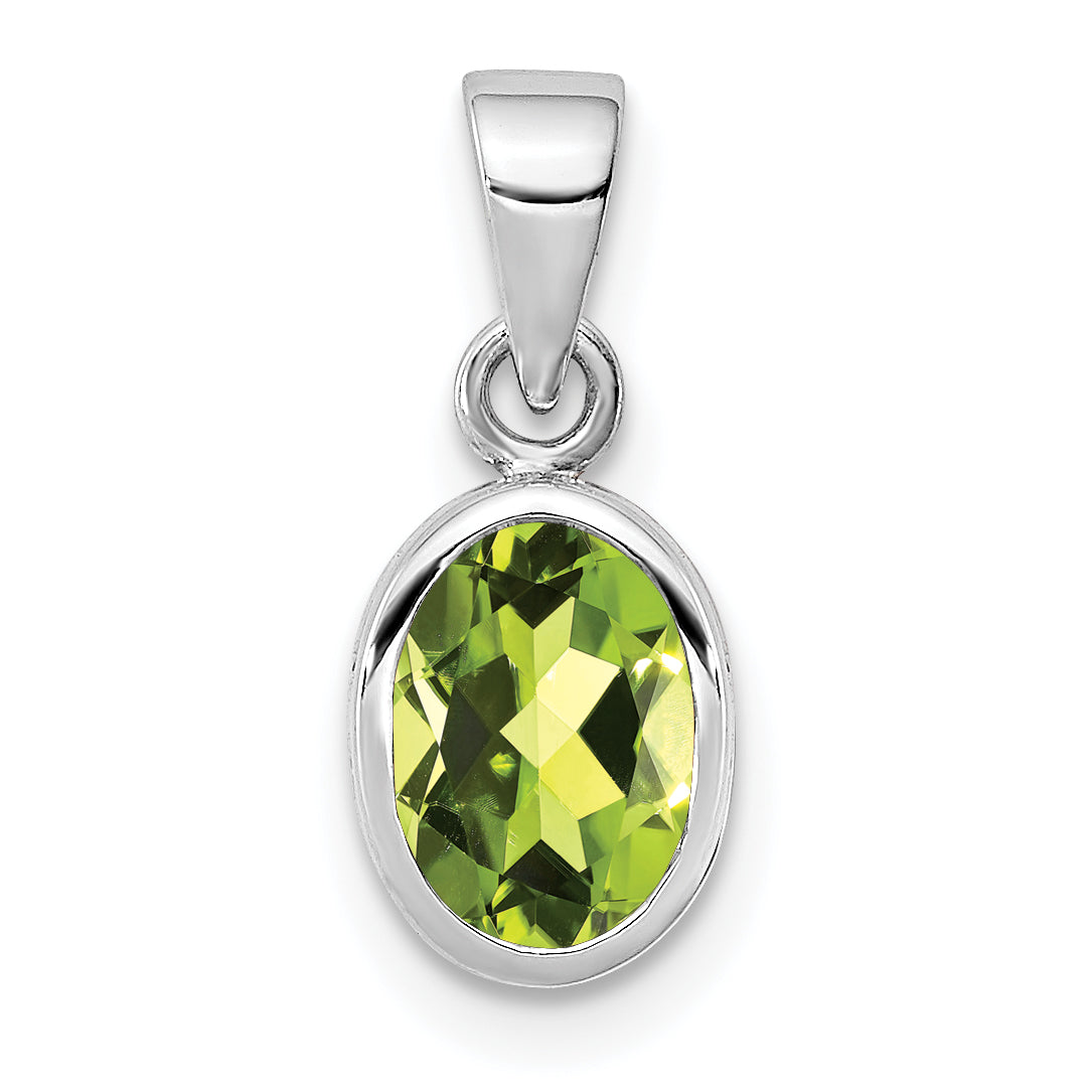 Sterling Silver Rhodium-Plated Polished Peridot Oval Pendant