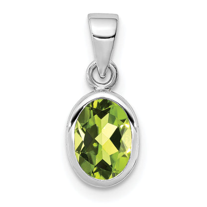 Sterling Silver Rhodium-Plated Polished Peridot Oval Pendant