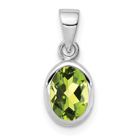Sterling Silver Rhodium-Plated Polished Peridot Oval Pendant